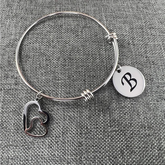 Cuff Bangle Bracelet Initial Letter Charms (B) New - Picture 2 of 2